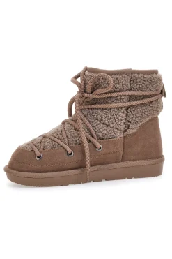 Stivaletti Doposci marroni con pelo e inserti in tessuto teddy e lacci Mon Dieu L1215