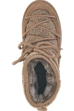 Stivaletti Doposci marroni con pelo e inserti in tessuto teddy e lacci Mon Dieu L1215