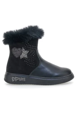 Stivaletti neri con stelle glitter e pelo Grazia 1624