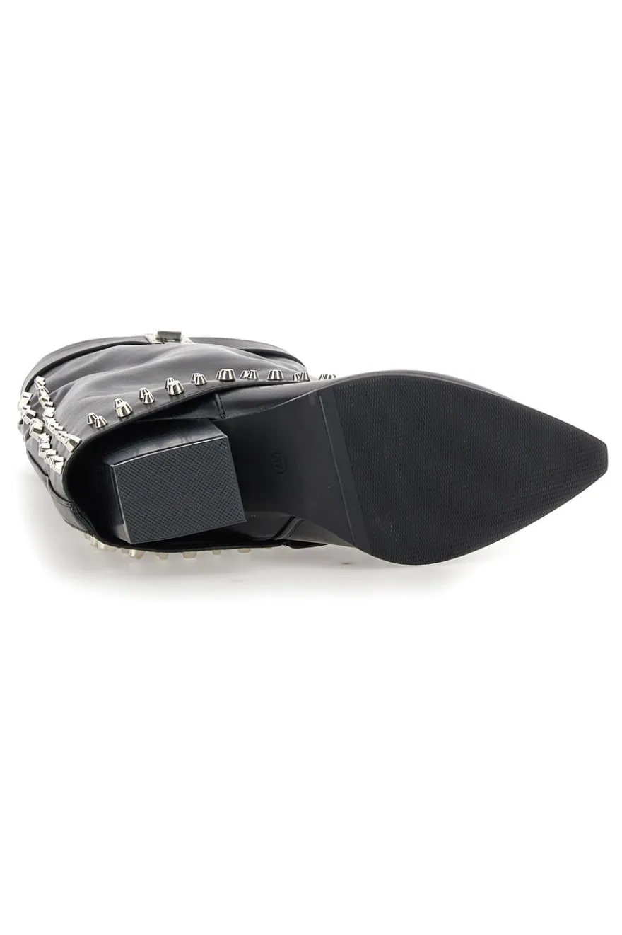 Stivali neri con borchie e fibbia decorativa The First P609