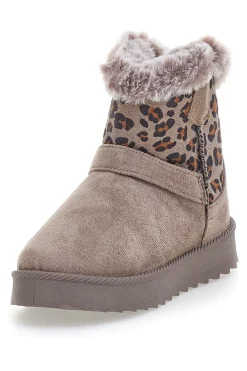 Taupefarbene Stiefeletten mit Animal-Print-Einsätzen und Fellfutter. Danke 1642