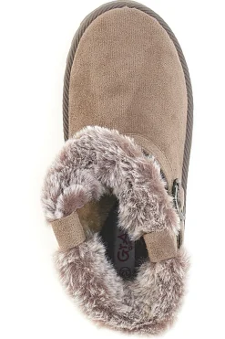 Taupefarbene Stiefeletten mit Animal-Print-Einsätzen und Fellfutter. Danke 1642