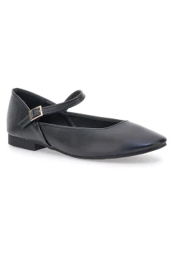 The First IDEA01 Mattschwarze Ballerinas mit Riemen