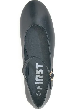 The First IDEA01 Mattschwarze Ballerinas mit Riemen