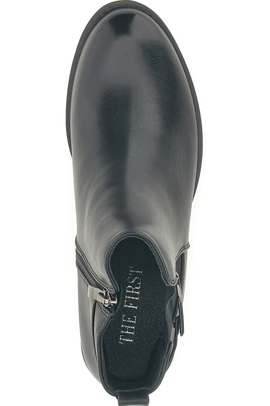 The First P623 Niedrige schwarze Stiefeletten mit seitlicher Schnalle