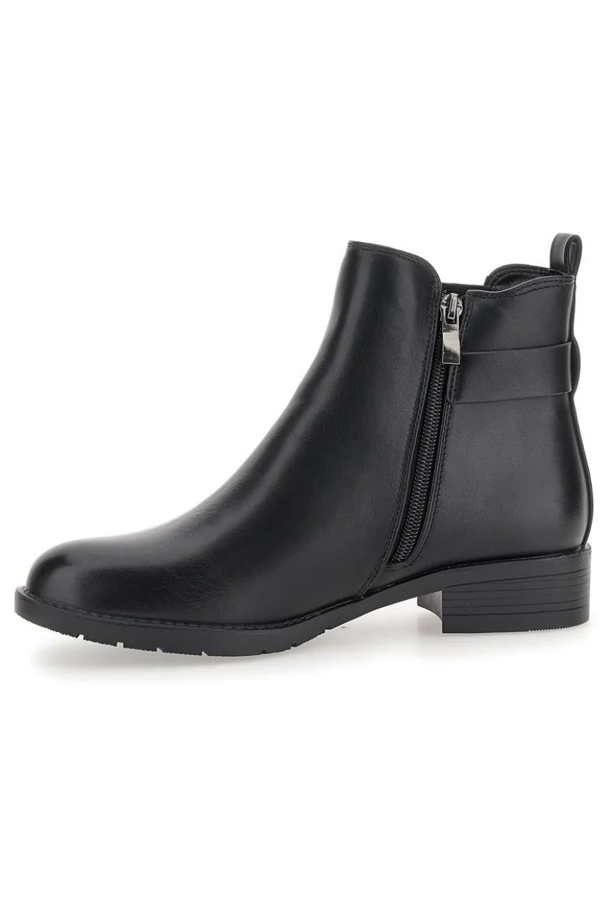 The First P623 Niedrige schwarze Stiefeletten mit seitlicher Schnalle