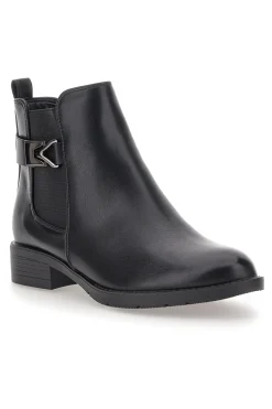 The First P623 Niedrige schwarze Stiefeletten mit seitlicher Schnalle