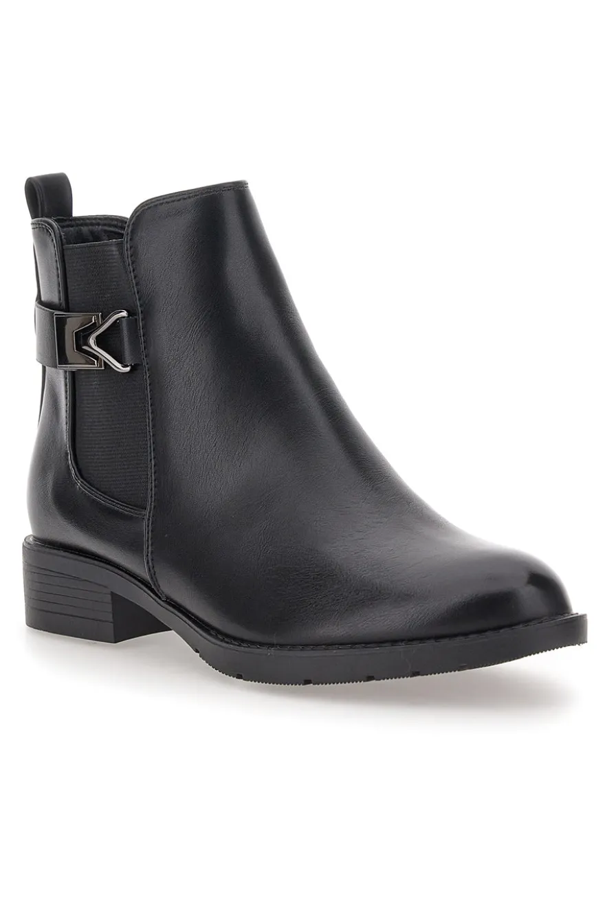 The First P623 Niedrige schwarze Stiefeletten mit seitlicher Schnalle