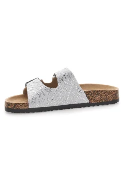 Weiße Slipper mit gemustertem Obermaterial und Doppelschnalle PRIMA RIGA 1043108