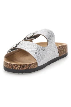 Weiße Slipper mit gemustertem Obermaterial und Doppelschnalle PRIMA RIGA 1043108