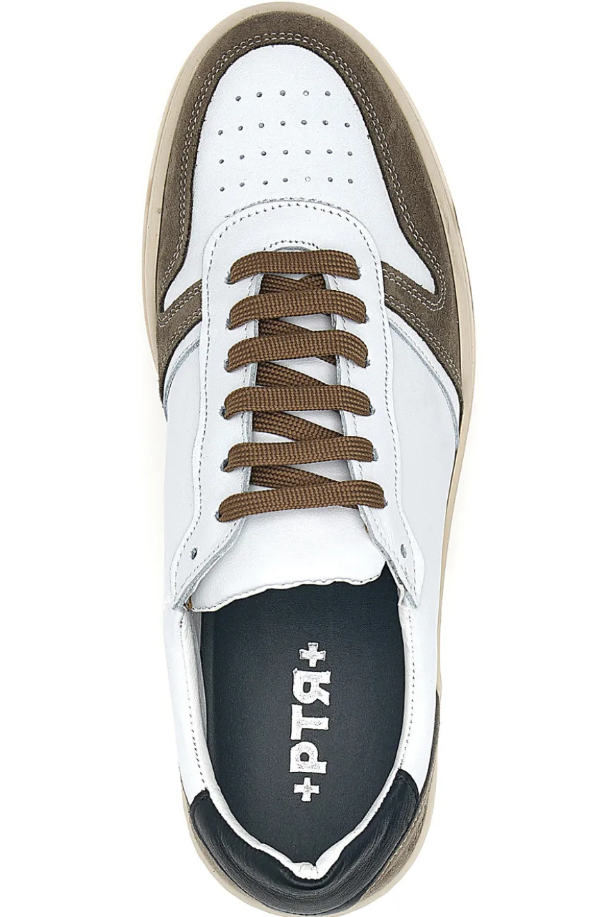 Weiße Sneakers aus echtem Leder mit braunen Details PTR 3002