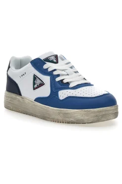 Weiße und blaue Sneakers mit Vintage-Sohle Leone 44